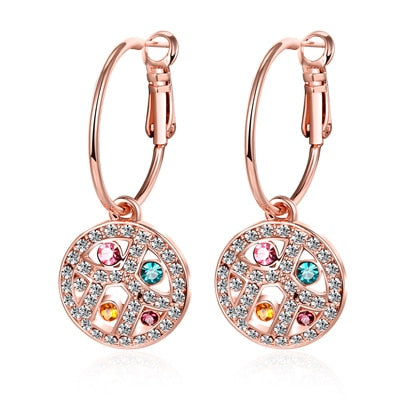 Women's Colorful Rhinestone CZ Drop Rose Gold Earrings