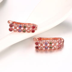 Women's Rose Gold Multicolor CZ Small Hoop Earrings