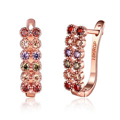 Women's Rose Gold Multicolor CZ Small Hoop Earrings