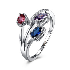 Women's White Gold Plated CZ Crystal Tricolor Bouquet Ring