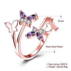 Women's Copper Fashion Butterfly Adjustable Gemstone Ring