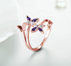 Women's Copper Fashion Butterfly Adjustable Gemstone Ring