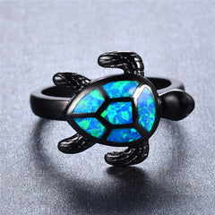 Women's Turtle Blue Opal Gunmetal Ring