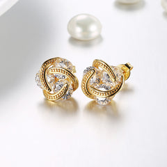 Gold Knot Cubic Zirconia Stud Earrings