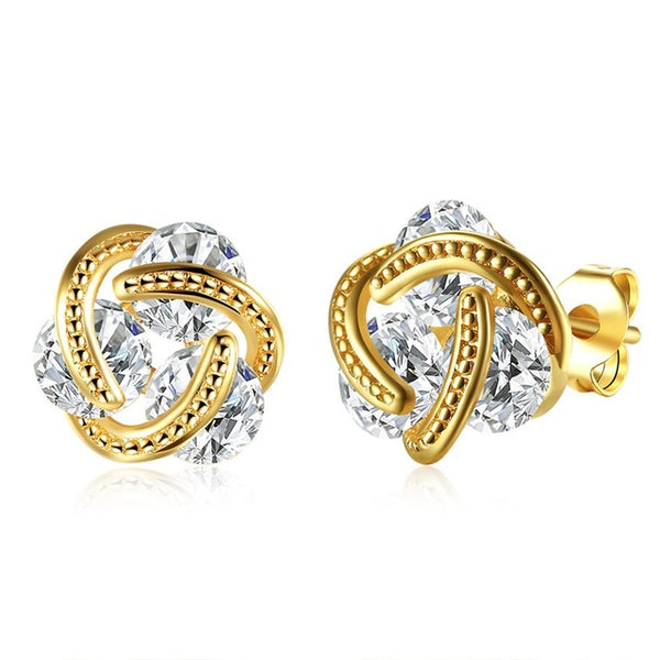 Gold Knot Cubic Zirconia Stud Earrings