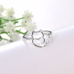 Women's Silver Plated Metal Cat Ring