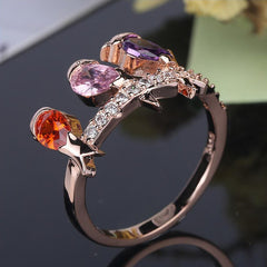 Women's Three Perched Birds CZ Rose Gold Plated Ring