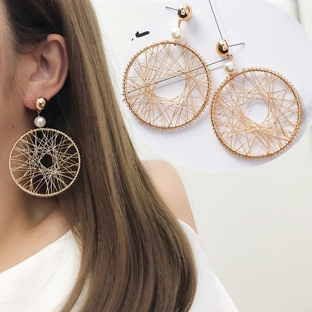 Fringe Dream Catcher Gold Hoop Post Earrings