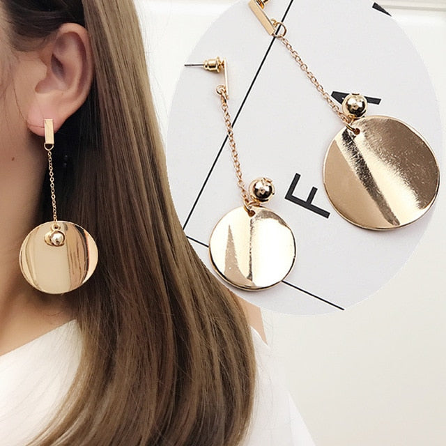 Long Drop Tassel Gold Coin Post Earrings