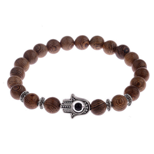 Chakra Charm And Wood Stretch Bracelet