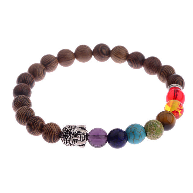 Wooden Bead And Budha Charm Bead Bracelet