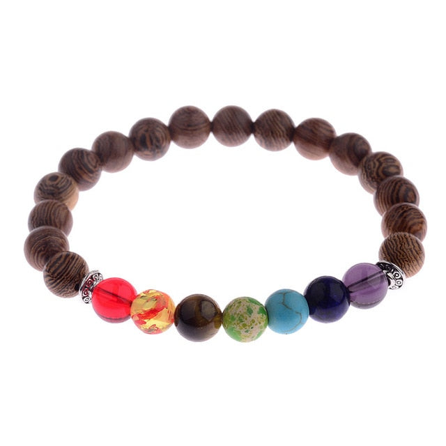 Wooden And Colored Bead Stretch Bracelet