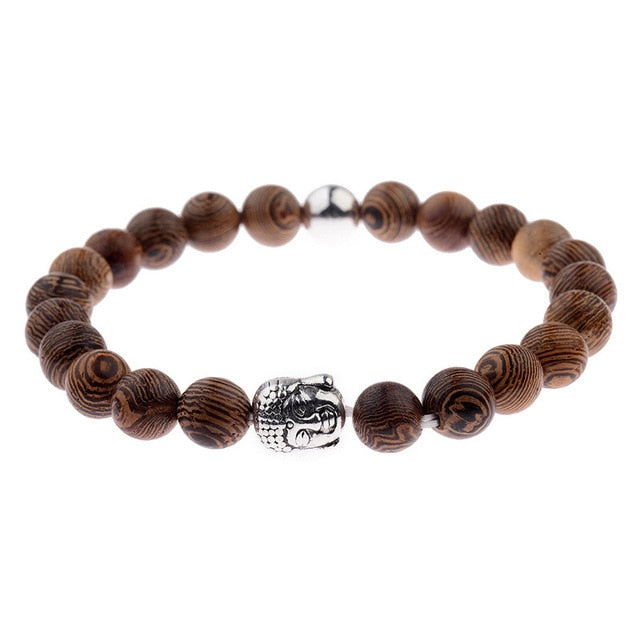 Budha Head Charm Wooden Bead Bracelet