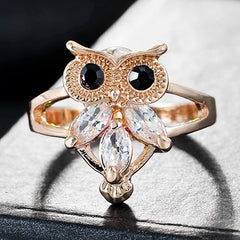 Women's Owl Silver and Gold Plated CZ Crystal Ring