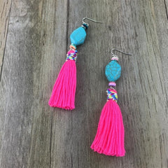 Summer Colorful Bohemian Fringe Tassel And Stone Drop Earrings