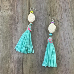 Summer Colorful Bohemian Fringe Tassel And Stone Drop Earrings