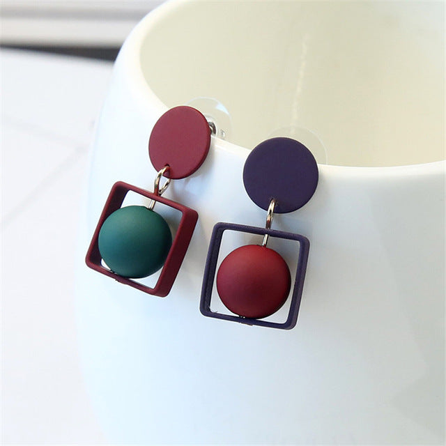 Square And Sphere Two Toned Post Earrings