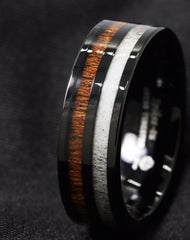 Men's 8mm Koa Wood  and Rock Inlay Black Tungsten Carbide Ring