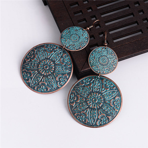 Vintage Antique Teal and Bronze Coin Style Earrings