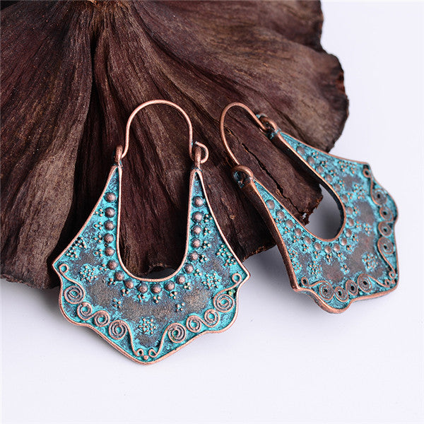 Vintage Bronze and Teal Copper Drop Earrings