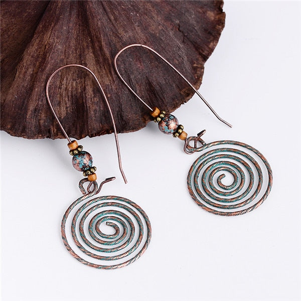 Vintage Copper and Teal Swirl Earrings