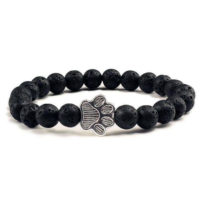 Black Cat Paw Charm Lava Bead Bracelet