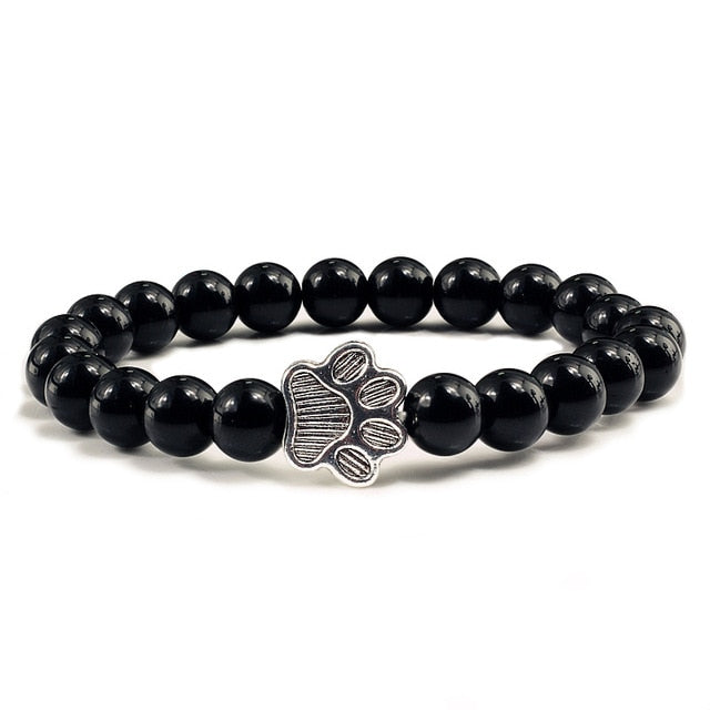 Black Cat Paw Charm Lava Bead Bracelet