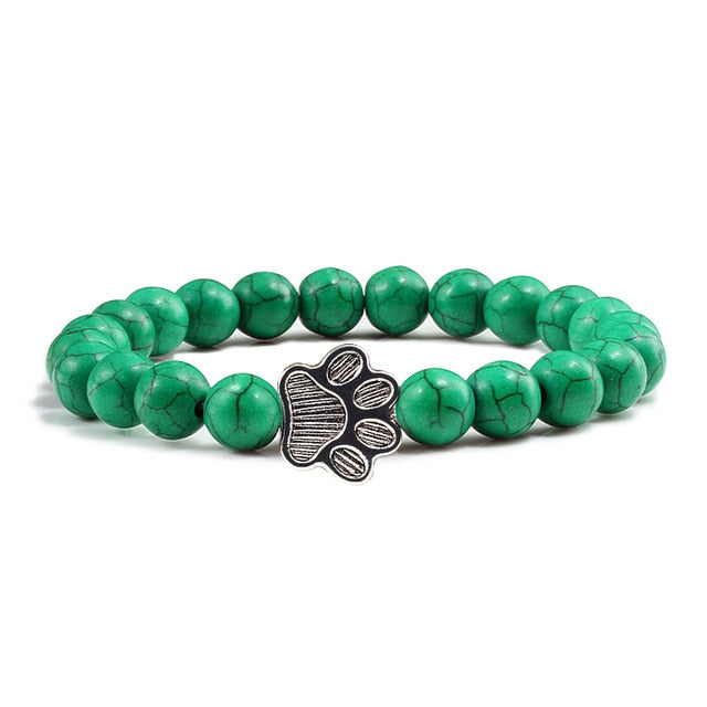 Cat Paw Green Charm Bead Bracelet