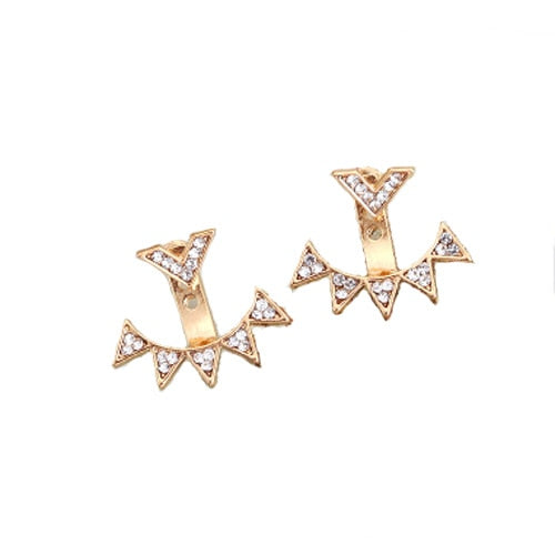 Gold CZ Curved Geometric Rhinestone Jacket Earrings