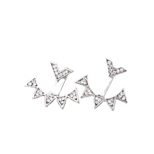 Silver CZ Curved Geometric Rhinestone Jacket Earrings