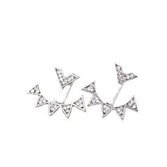 Silver CZ Curved Geometric Rhinestone Jacket Earrings