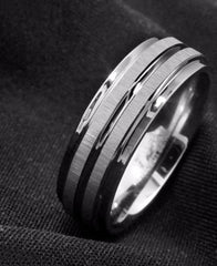 Men's 8mm Silver Barrel Meteorite Tungsten Carbide Ring