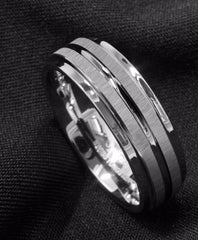 Men's 8mm Silver Barrel Meteorite Tungsten Carbide Ring