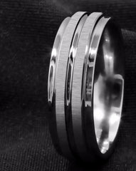 Men's 8mm Silver Barrel Meteorite Tungsten Carbide Ring