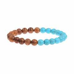 Wood And Blue Bead Stretch Bracelet