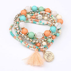 Fringe Tassel And Stone Beaded Charm Bracelet