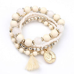 Fringe Tassel And Stone Beaded Charm Bracelet