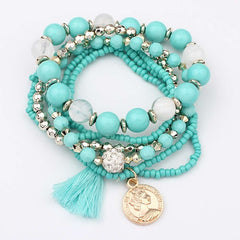 Fringe Tassel And Stone Beaded Charm Bracelet