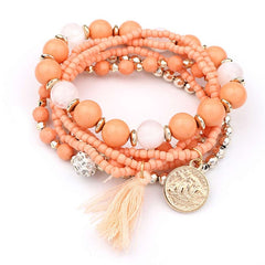 Fringe Tassel And Stone Beaded Charm Bracelet