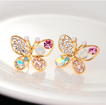 Colorful Rhinestone Butterfly Post Earrings