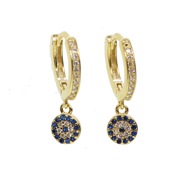 Gold Sterling Silver Blue and White CZ Drop Earrings