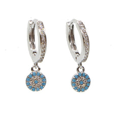 Gold Sterling Silver Blue and White CZ Drop Earrings