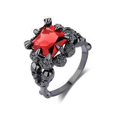 Women's Retro Gothic Skull Gunmetal Claw Set CZ Crystal Ring