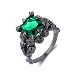 Women's Retro Gothic Skull Gunmetal Claw Set CZ Crystal Ring