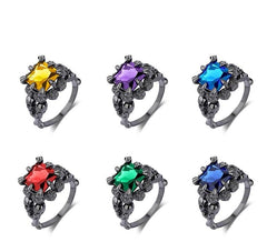 Women's Retro Gothic Skull Gunmetal Claw Set CZ Crystal Ring