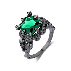 Women's Retro Gothic Skull Gunmetal Claw Set CZ Crystal Ring