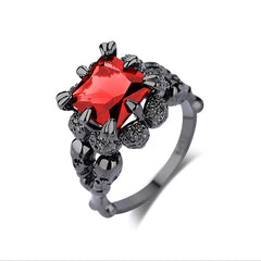 Women's Retro Gothic Skull Gunmetal Claw Set CZ Crystal Ring