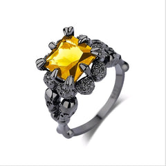 Women's Retro Gothic Skull Gunmetal Claw Set CZ Crystal Ring