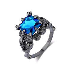 Women's Retro Gothic Skull Gunmetal Claw Set CZ Crystal Ring