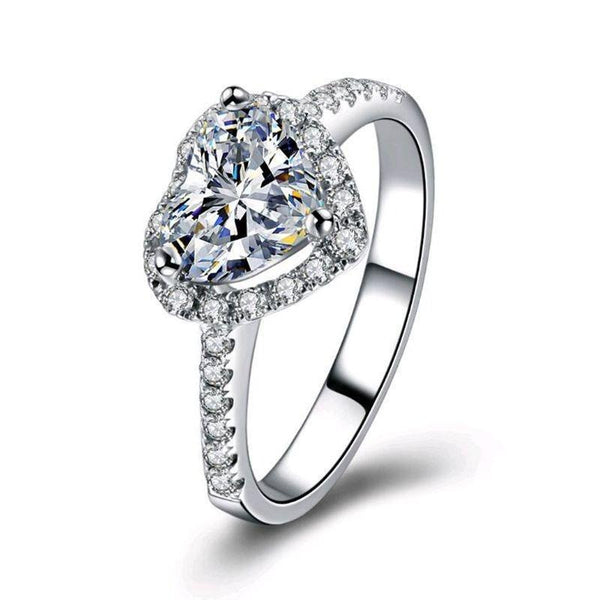 Women's Heart Shape Prong Set Large CZ Crystal Silver Plated Ring